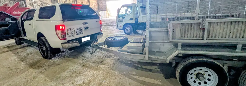 Bin Chicken Co ute and tipper trailer at a licensed resource recovery facility after a commercial job